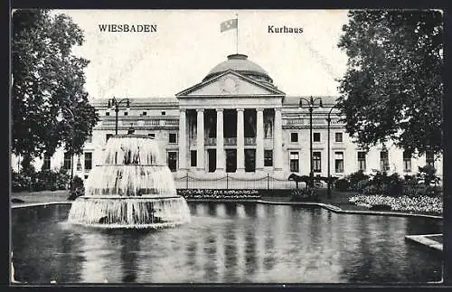 AK Wiesbaden, Kurhaus mit Teich