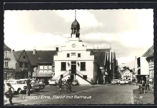 AK Lingen /Ems, Markt mit Rathaus