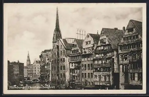 AK Alt-Hamburg, Deichstrassenfleet mit Geschäften und Kirche