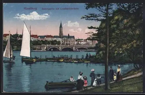 AK Hamburg-Neustadt, Alsterpartie mit Lombardsbrücke