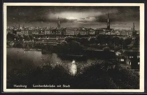 AK Hamburg-Neustadt, Teilansicht mit Lombardsbrücke bei Nacht