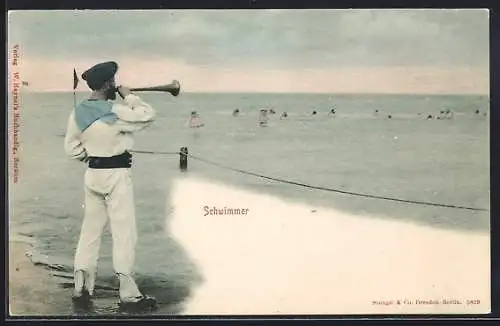 AK Matrose beobachtet Schwimmer im Meer