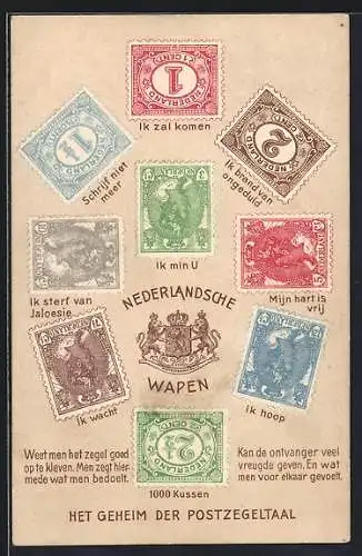 AK Holländische Briefmarken mit Briefmarkensprache