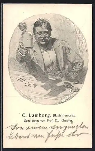 Künstler-AK Klavierhumorist O. Lamborg mit Bierkrug