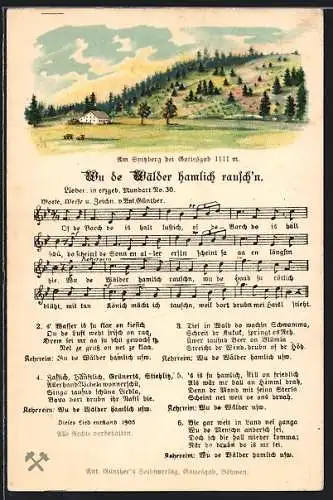 Lied-AK Anton Günther Nr. 30: Gottesgab, Am Spitzberg, Wu da Wälder hamlich rauch`n, Ortspartie