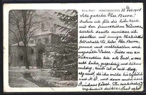 AK Wien, Hirschstetten, Villa im Schnee