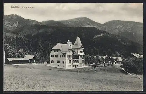 AK Gosau, Villa Faber mit Bergpanorama