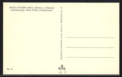 AK Wien-Pötzleinsdorf, Adolf Knorr's Hotel auf der Schafbergalpe