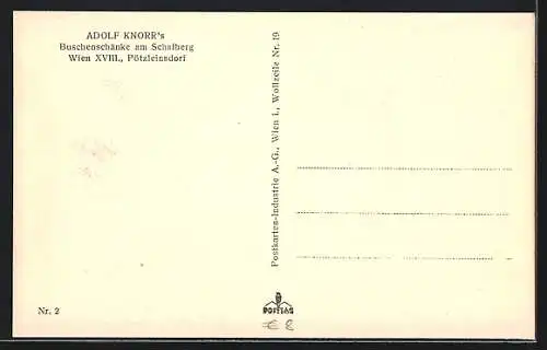 AK Wien-Pötzleinsdorf, Adolf Knorr`s Buschenschänke am Schafberg