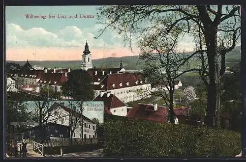 AK Wilhering b. Linz a.d. Donau, Panorama, I. Mayr`s Gasthaus