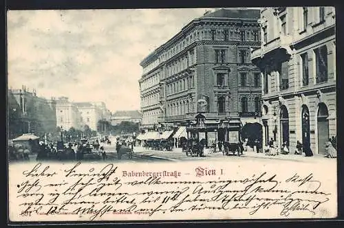 AK Wien, Babenbergerstrasse mit Geschäften und Passanten