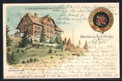 Lithographie Stubenberghaus am Schöckel, Eigentum des Steir Gebirgsvereins