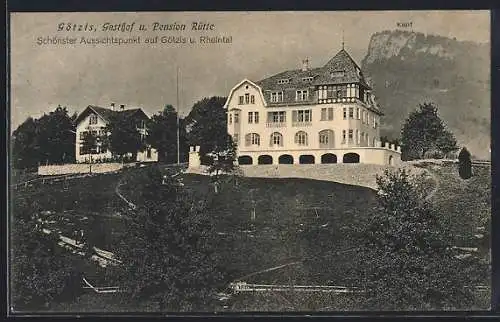 AK Götzis, Gasthof und Pension Rütte mit Blick zum Kapf