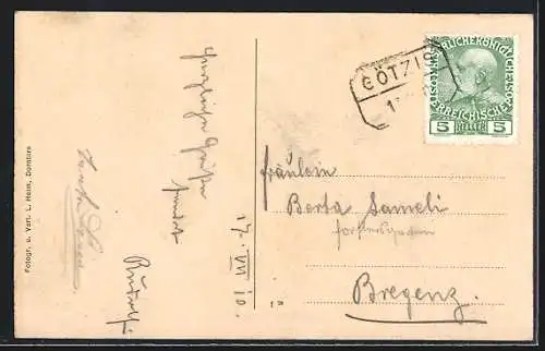 AK Götzis, Gasthof und Pension Rütte mit Blick zum Kapf