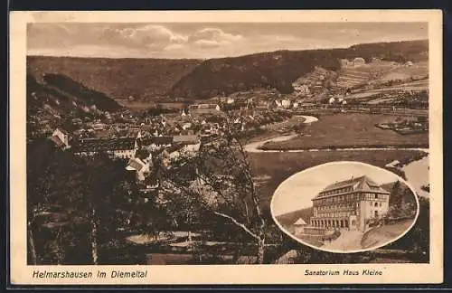 AK Helmarshausen im Diemeltal, Sanatorium Haus Kleine und Totalansicht