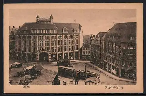 AK Essen, Strassenbahn auf dem Kopstadtplatz