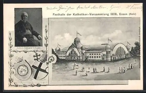 AK Essen /Ruhr, Katholiken-Versammlung 1906, Festhalle, Kardinal Erzbischof Dr. Fischer, Wappen