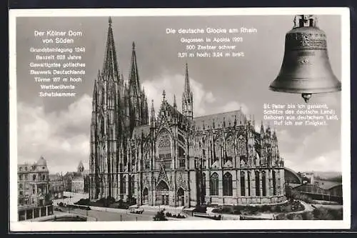 AK Köln, Der Dom von Süden und die Glocke St. Peter