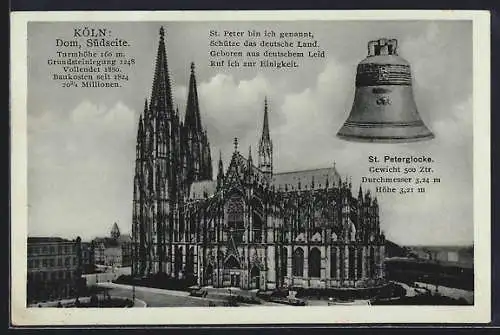 AK Köln, Der Dom Südseite, Die Glocke St. Peter