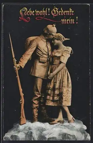 AK Soldat mit seiner Frau, Lebende Statuen, Gedenke mein