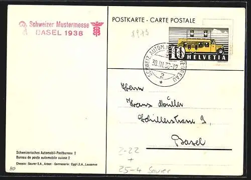 AK Schweizerisches Automobil-Postbureau 2, Saurer Autobus, Telegraph-Telephon