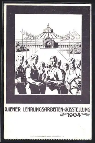 AK Wien, Lehrlingsarbeiten-Ausstellung 1904, Prämierte Lehrlinge vor der Festhalle