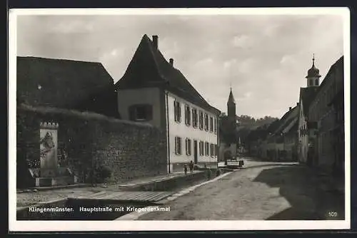 AK Klingenmünster, Hauptstrasse mit Kriegerdenkmal