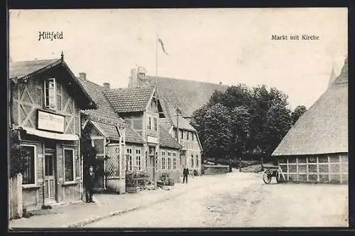 AK Hittfeld, Markt mit Kirche