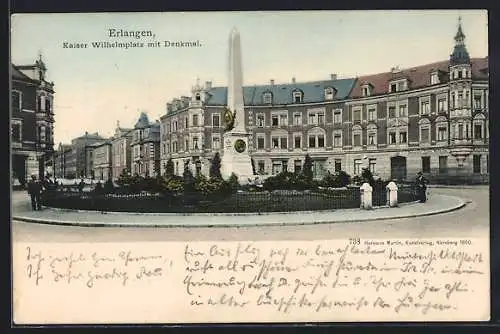 AK Erlangen, Kaiser Wilhelmplatz mit Denkmal