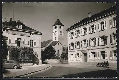 AK Grünstadt / Weinstrasse, Weinhaus Becker, Kirche u. Amtsgericht