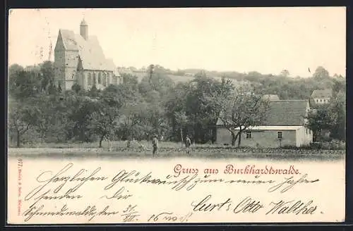 AK Burkhardtswalde, Ortspartie mit Kirche