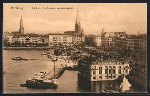 AK Hamburg, Blick auf Jungfernstieg und Alsterdamm