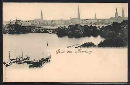 AK Hamburg, Uferpartie mit Brücke