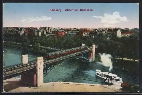 AK Hamburg, Alster mit Hochbahn