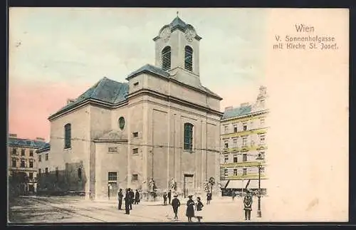 AK Wien, Sonnenhofgasse mit Kirche St. Josef