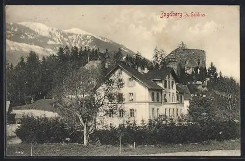 AK Schlins, Villa mit Blick zur Ruine Jagdberg