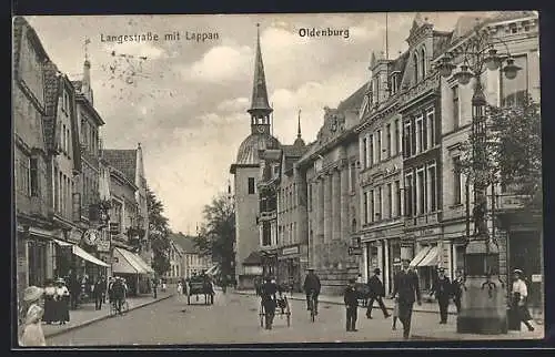 AK Oldenburg / Grossh., Langestrasse mit Lappen und Drogerie von H. Fischer