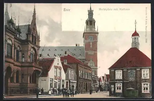 AK Leer / Ostfriesland, Marktplatz mit Rathaus