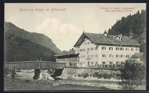 AK Achenkirch, Hagen im Achenwald, Gasthof und Brücke