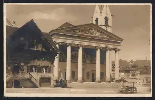 AK Dornbirn, Ortsansicht mit Weinstube und Kirche