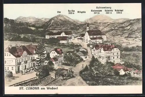 AK St. Corona am Wechsel, Ortschaft von oben