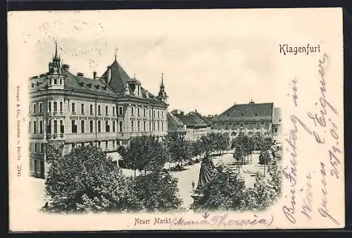 AK Klagenfurt, Neuer Markt mit Denkmal