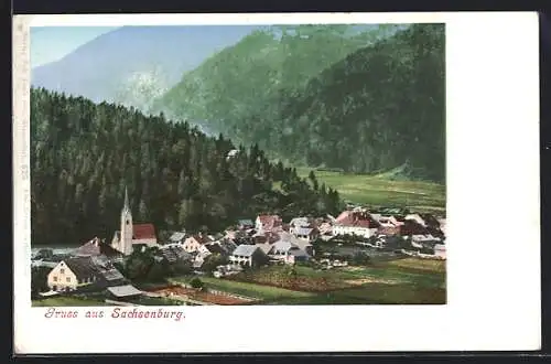 AK Sachsenburg, Ortsansicht aus der Vogelschau