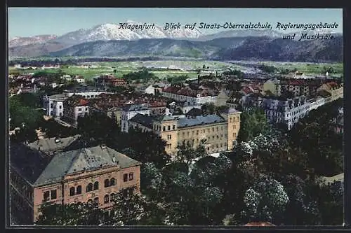 AK Klagenfurt, Teilansicht mit Staats-Oberrealschule, Regierungsgebäude und Musiksälen