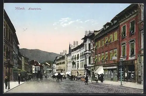 AK Villach, Hauptplatz mit Geschäften