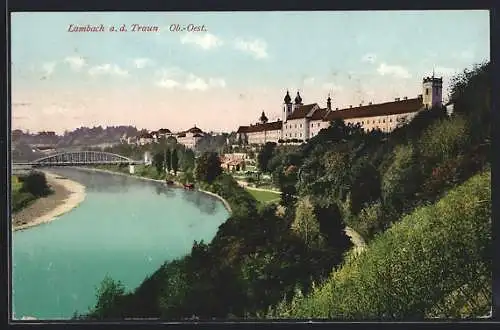 AK Lambach a. d. Traun, Teilansicht mit Brücke