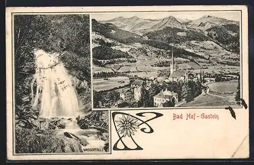 AK Bad Hof-Gastein, Wasserfall und Ortsansicht