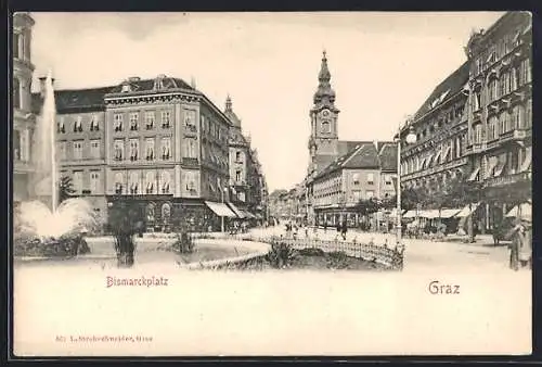 AK Graz, Bismarckplatz mit Passanten