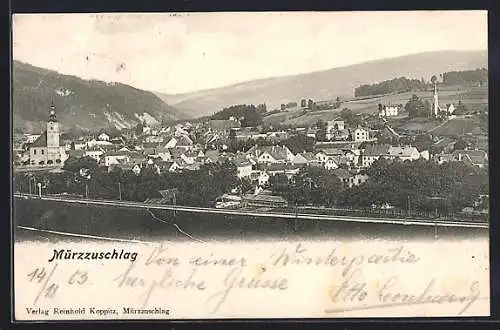 AK Mürzzuschlag, Teilansicht mit Bahnstrecke