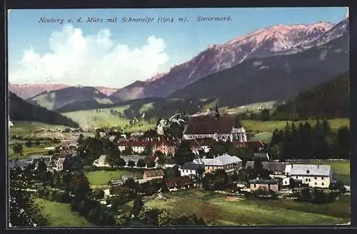 AK Neuberg a. d. Mürz, Ortsansicht mit der Schneealpe